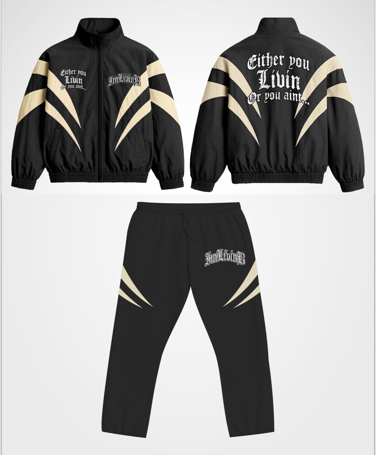 Retro Full Tracksuit (Black/Cream)