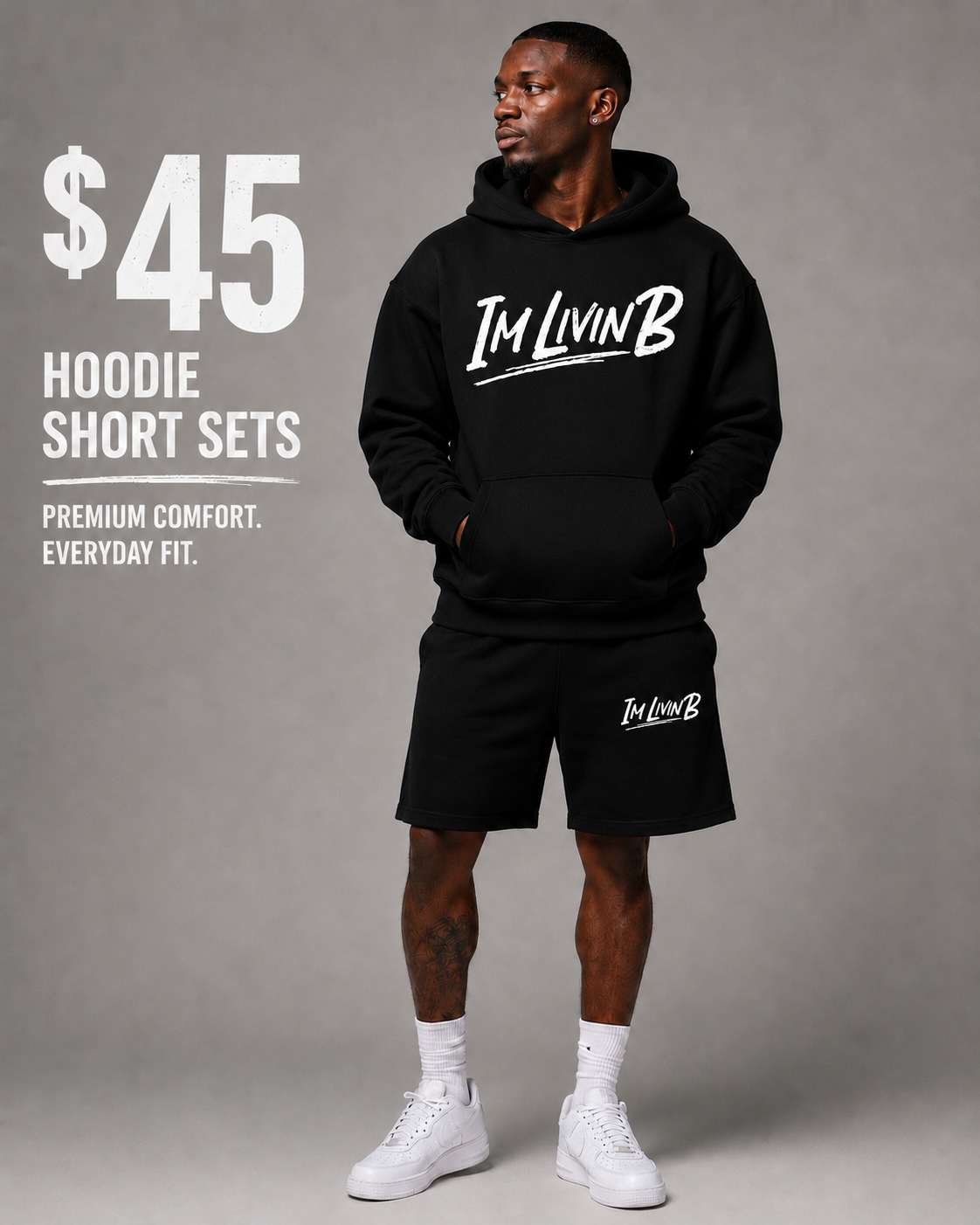 Script Hoody Short Set (Black)