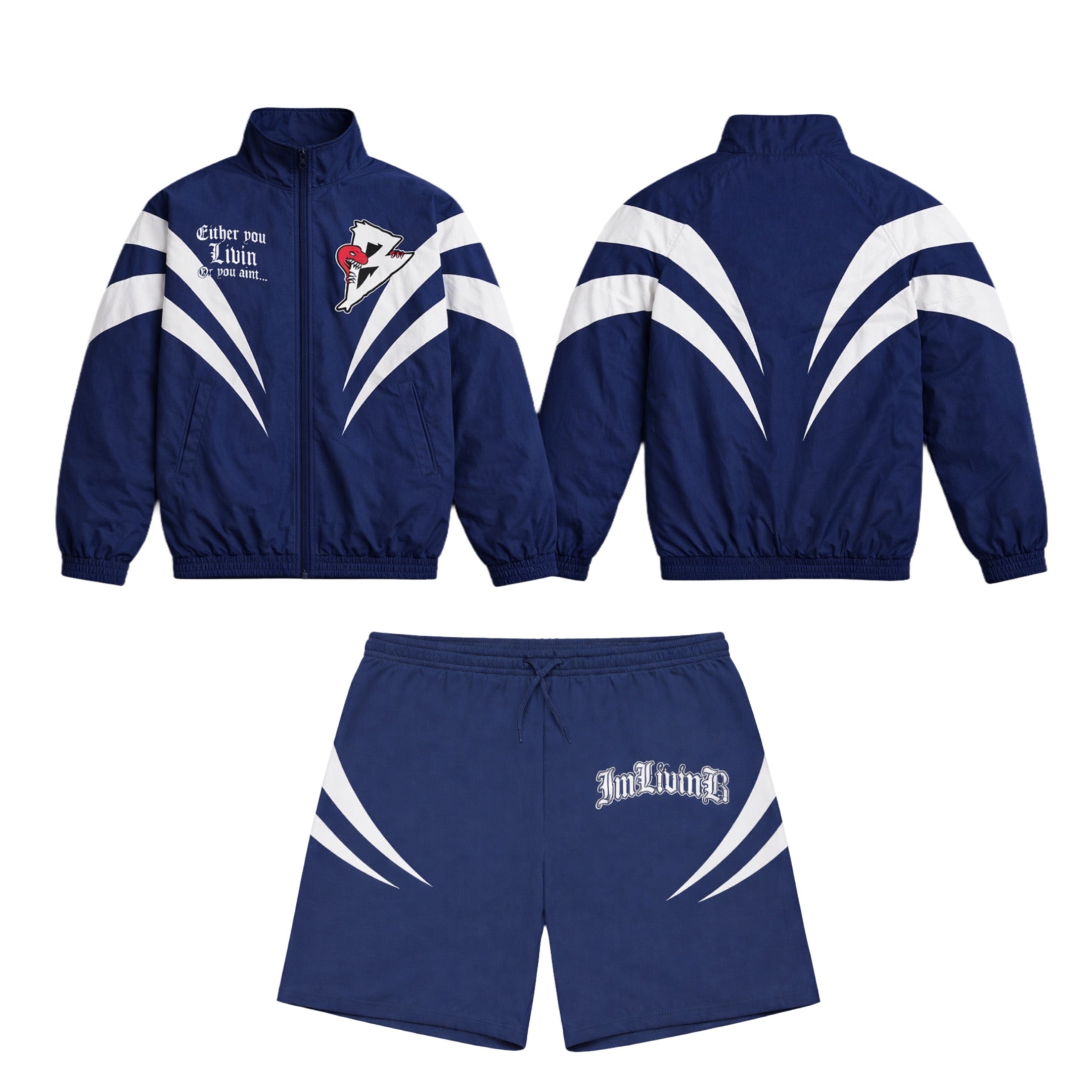 Retro Windbreaker Short Set 2.0 (Navy)