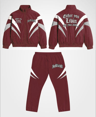 Retro Full Tracksuit (Edison Tech Burgandy)