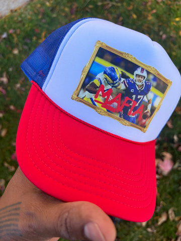 Get Off Me Mafia Trucker Hat (Royal/Red/White)