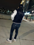 Product of the Streets LEATHER SLEEVES Varsity Jacket (Yankee Blue/White)