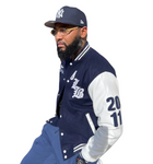 Product of the Streets LEATHER SLEEVES Varsity Jacket (Yankee Blue/White)