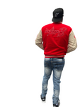 Product of the Streets LEATHER SLEEVES Varsity Jacket (Red/Tan)