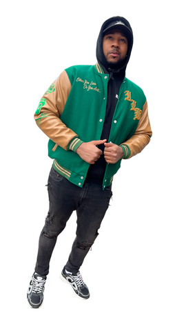 Product of the Streets LEATHER SLEEVES Varsity  (Green/Brown)